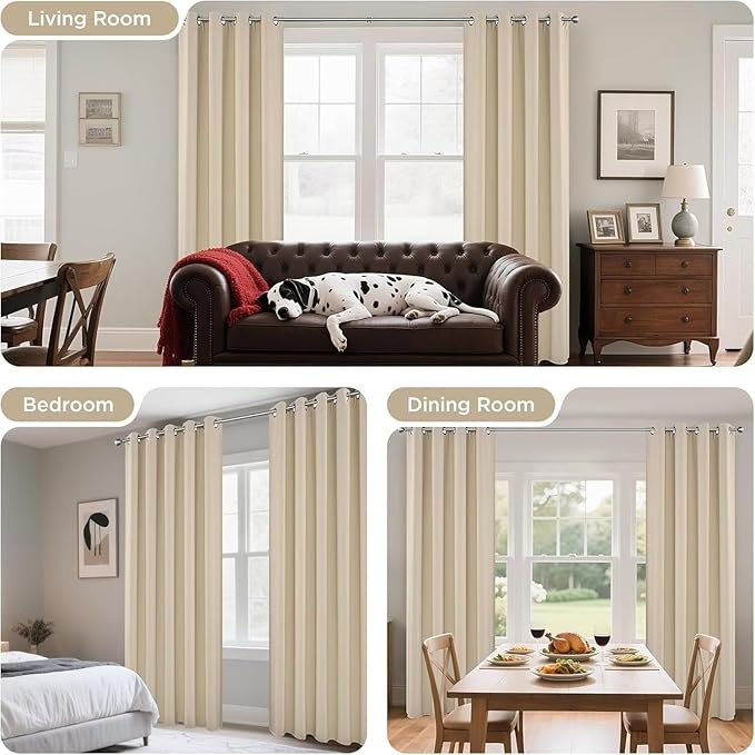 Joydeco Blackout Curtains 63 Inch Length 2 Panels Set, Thermal Insulated Long Curtains& Drapes 2 Burg, Room Darkening Grommet Drapes for Bedroom Living Room Window (Light Beige, W52 x L63 Inch)