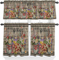 Spring Flowers Kitchen Curtain Set, Farmhouse Vintage Black Plaid Wood Grain by Unknown