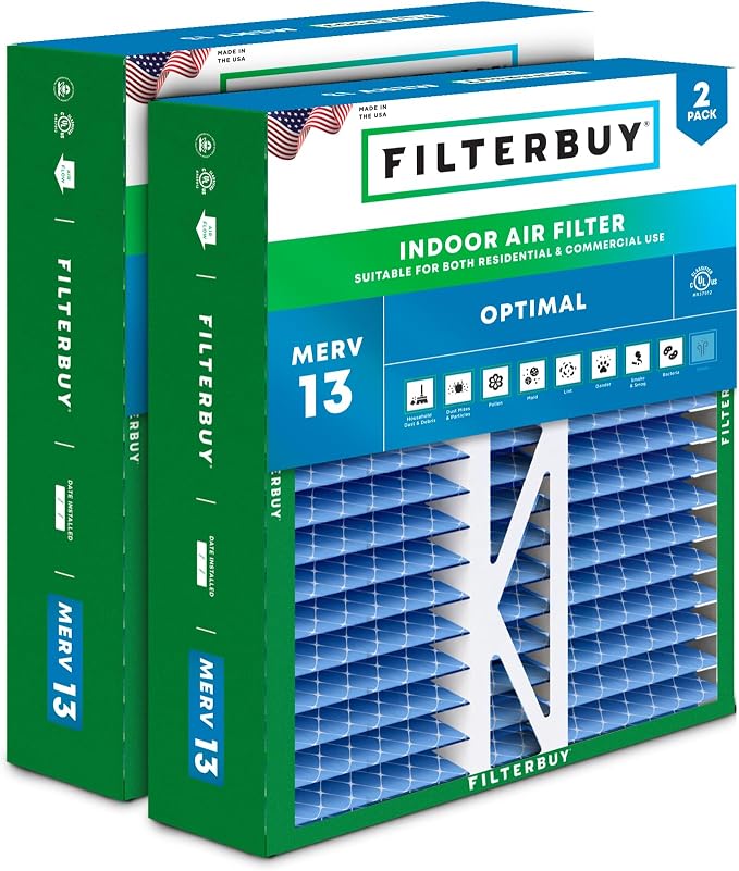 Filterbuy 16x22x5 Air Filter MERV 13 Optimal Smoke & Allergy Defense, Pleated by Filterbuy