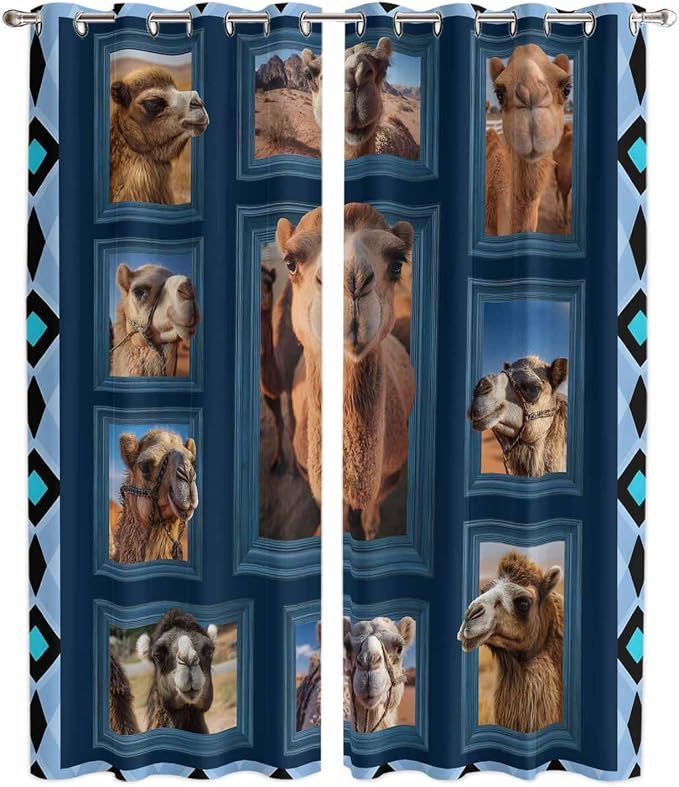 2 Panel Kitchen Cafe Curtains, Desert Camels Sunlight Filtering Nature Air by Hokiten