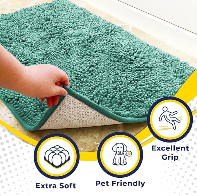 Muddy Mat® | Super Absorbent Door Mat Indoor, Microfiber Quick Dry Chenille Entryway Rug, Non-Slip Front Door Mat, Indoor Mats for Entryway, Machine Washable Pet Rug, Seafoam Green 24" x 120"