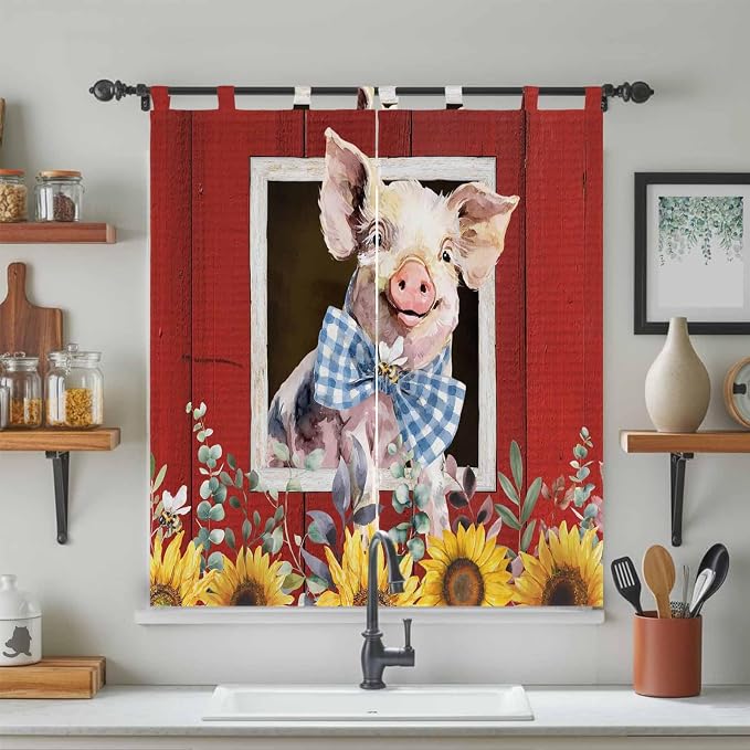 Pig Sunflowers Living Room Curtains 84 Inch Length, Window Curtains Tab Top - Image 3