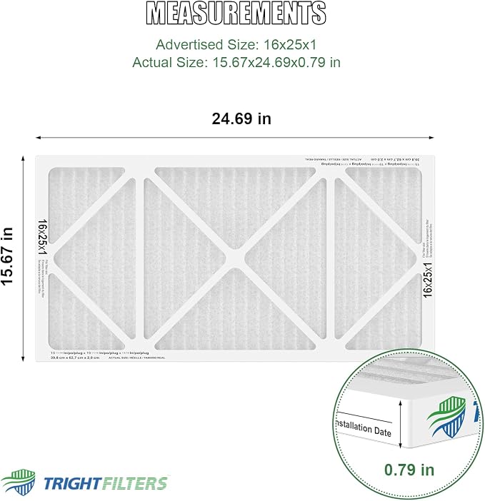 16x25x1 Air Filter 6 Pack, Durable MERV 8 Pleated Home HVAC AC Furnace Filters - Image 2