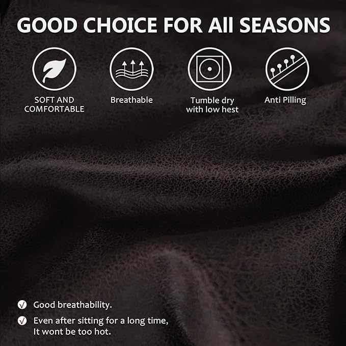 Leather Look Couch Cushion Covers Sofa Seat Slipcovers Sets Couches Furniture Protector for Sectional Armchair Loveseat Pets Kids Stretch Spandex Fabric (1 T-Cushion loveseat, Chocolate)
