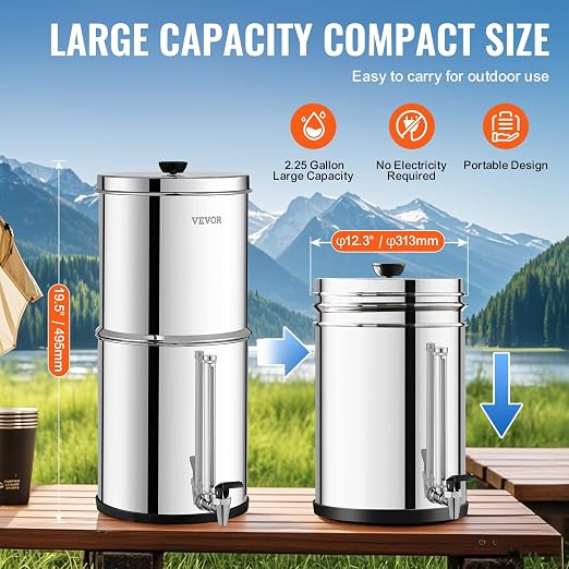 VEVOR Gravity-fed Water Filter System, 2.25G 304 Stainless-Steel Countertop - Image 5