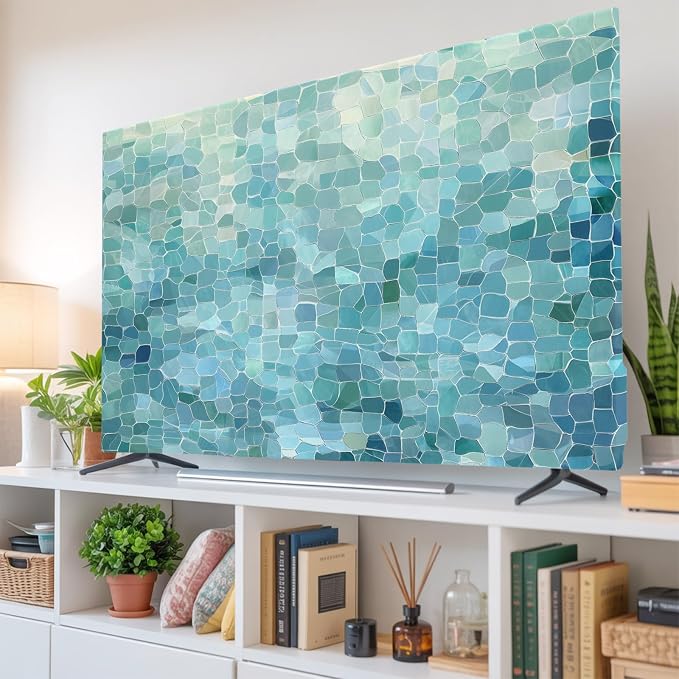 Abstract Glass Shard Splicing Indoor TV Cover, Elastic TV Screen Protector Cyan - Image 6