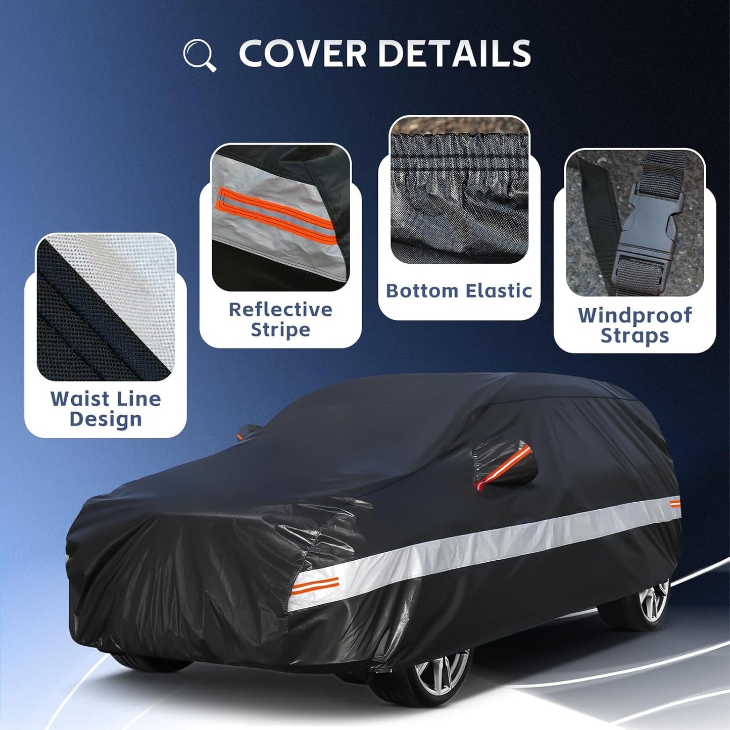 10 Layers SUV Car Cover Custom Fit for Hyundai Santa Fe (2006-2024) Waterproof All Weather for Automobiles, Outdoor Full Cover Rain Sun UV Protection with Cotton.Black