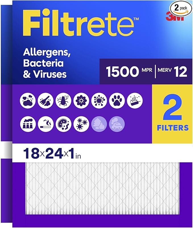 Filtrete 18x24x1 Air Filter, MERV 12, MPR 1500, Bacteria & Viruses, 3-Month AC by Unknown