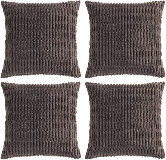 Fancy Homi 4 Packs Boho Dark Brown Decorative Throw Pillow Covers 18x18 Inch for Living Room Couch Bed Sofa, Rustic Modern Farmhouse Home Decor, Soft Plush Corduroy Cute Square Cushion Case 45x45 cm