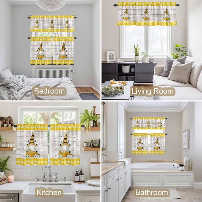 Yellow Gnomes Kitchen Curtains Set 3 Piece - Image 4