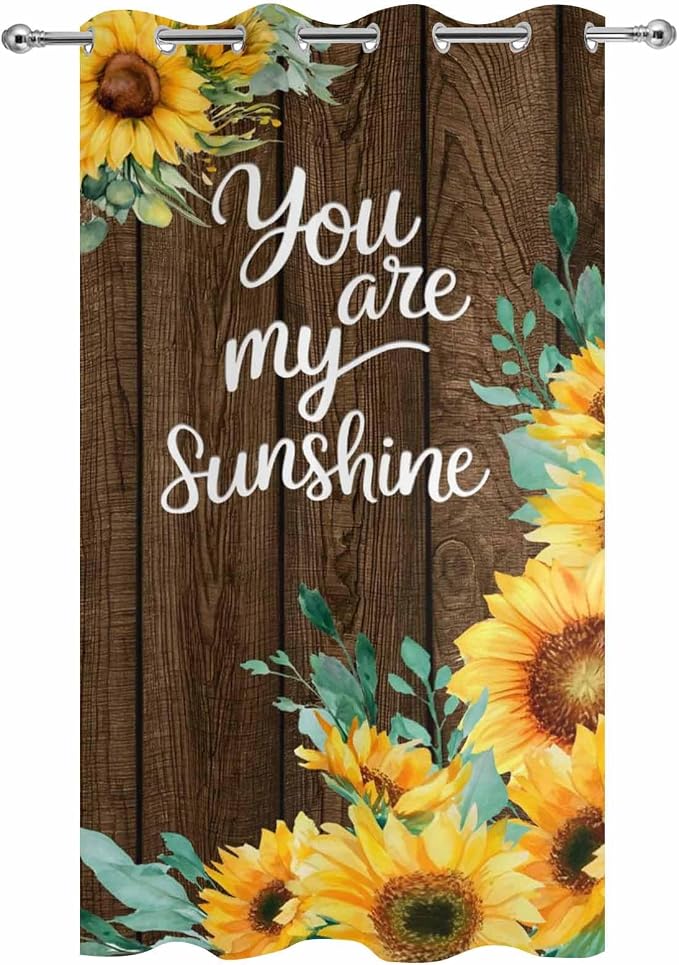 Summer Outdoor Curtains for Patio Sunflowers Eucalyptus Leaves Wood Waterproof - Image 9