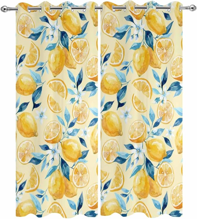 Lemon Outdoor Curtains for Patio Lemon Leaves Summer Plants Begin Waterproof - Image 9