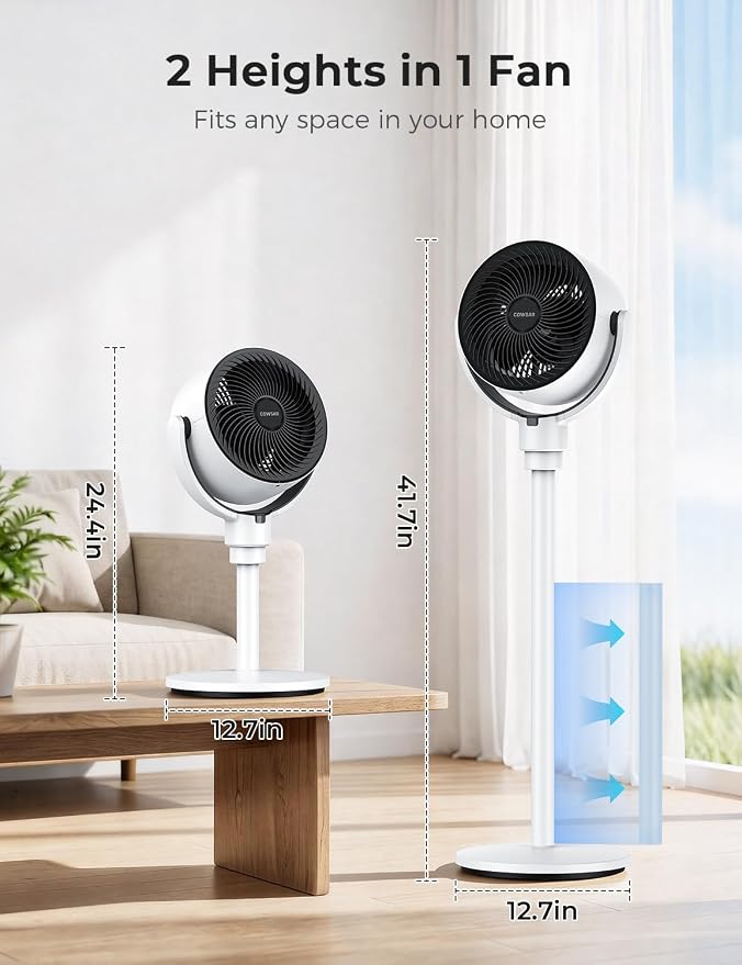 COWSAR Standing Fan for Bedroom, 20dB Quiet Pedestal Fan, 150°+120°Auto - Image 6