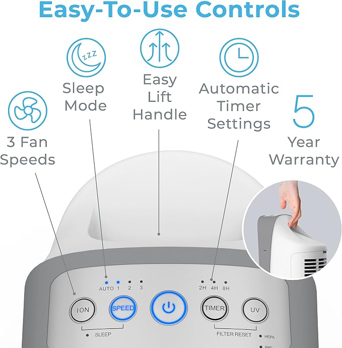 Pure Enrichment PureZone Elite True HEPA Large Room Tower Air Purifier - Image 6