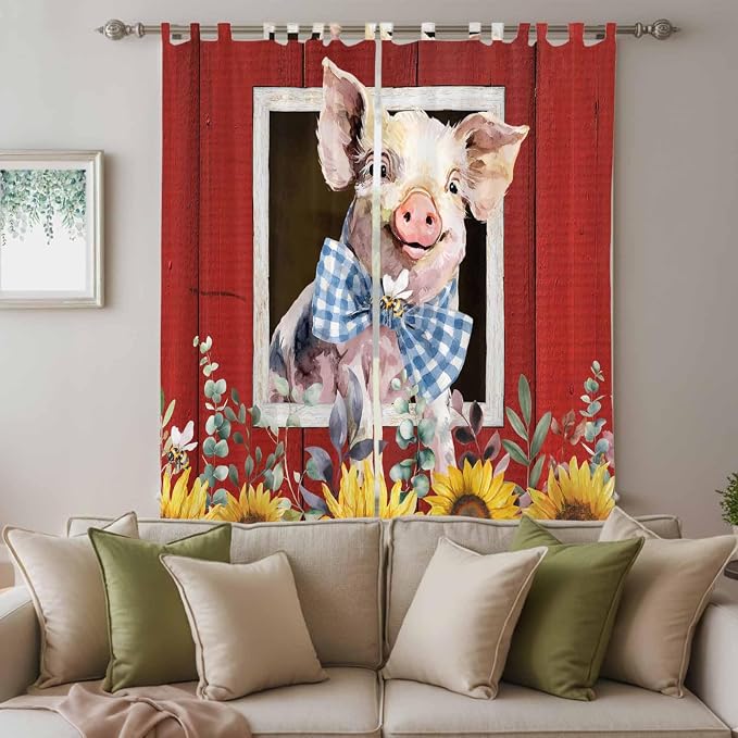 Pig Sunflowers Living Room Curtains 84 Inch Length, Window Curtains Tab Top - Image 3