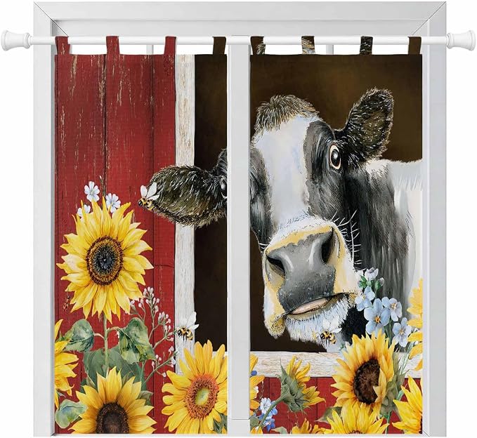 Cows Sunflowers Bathroom Curtains 63 Inch Length, Window Curtains Tab Top by Unknown