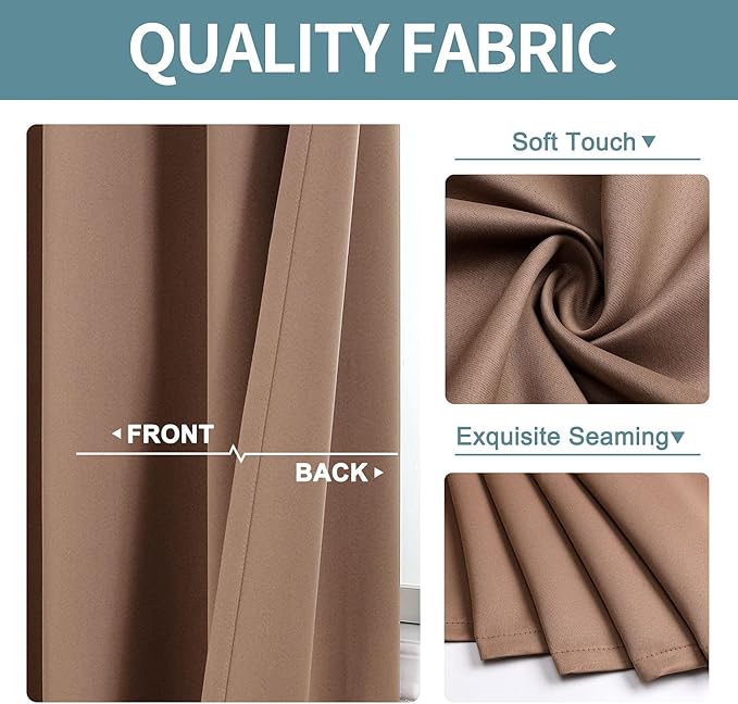 ChrisDowa Grommet Room Darkening Curtains for Bedroom and Living Room - 2 Panels Set Thermal Insulated Blackout Curtains (Cappuccino, 52W x 95L)