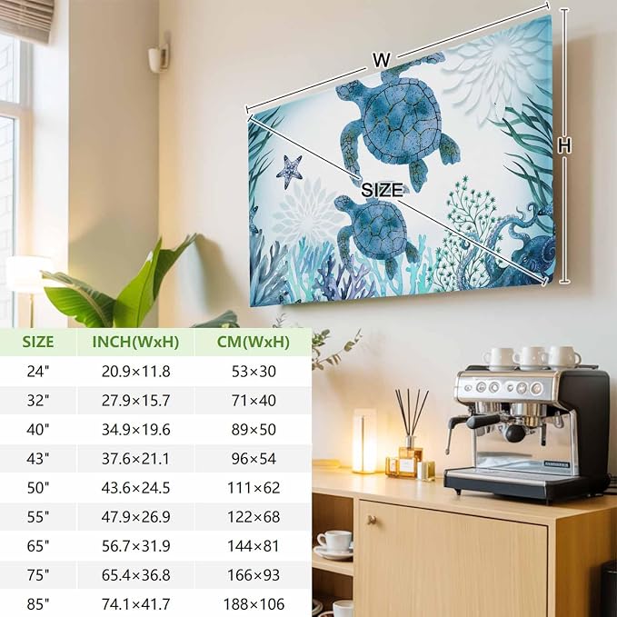 Blue Sea ​​turtle Coral Seagrass Sea Nuts Indoor TV Cover, Elastic TV Screen - Image 3