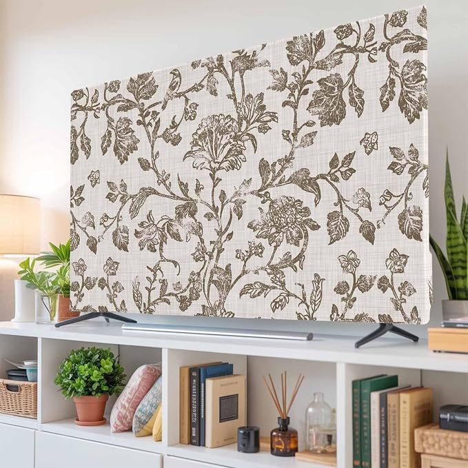 Vintage Farm Flower Leaves Sketch Indoor TV Cover, Elastic TV Screen Protector - Image 6