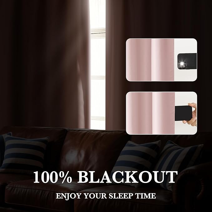 RYB HOME Bedroom Blackout Curtains 63 inches Long, 100% Blackout Thermal Insulated Noise Reducing Curtains for Living Room Nursury, 62 inches Wide by 63 inches Long, Baby Pink