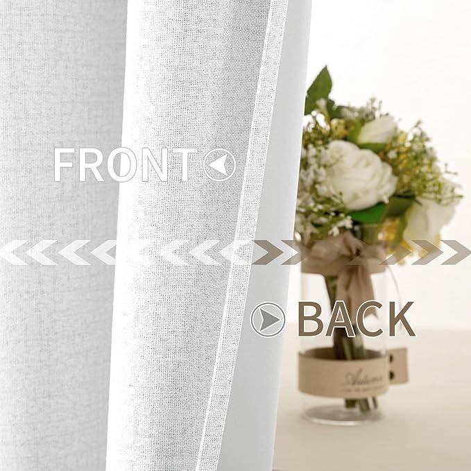 MIULEE 100% Blackout Linen Textured Curtains for Bedroom Solid Thermal Insulated Bright White Grommet Room Darkening Curtains & Drapes Luxury Decor for Living Room Nursery 52 x 96 Inch (2 Panels)