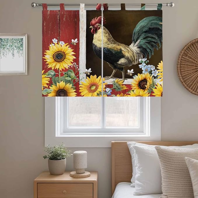 Chicken Sunflowers Bedroom Curtains 63 Inch Length, Window Curtains Tab Top - Image 9