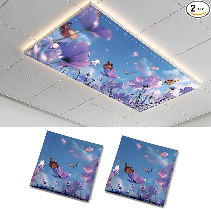 2 Pack Purple Cosmos Butterfly Decorative Ceiling Light Covers, Magnetic 4x2 Ft by AOHMPT