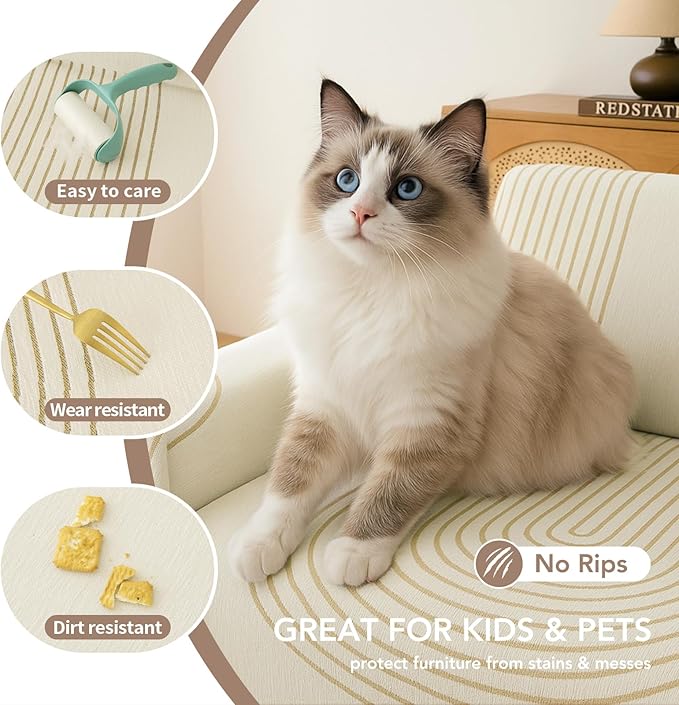 Couch Cover for Dogs, Boho Sofa Covers for 3 Cushion Couch, Chenille Sofa Slipcover for Pets Washable, L-Shape Sectional Couch Loveseat Cover Soft Throw Blankets with Tassels(91x118,Arc Beige)