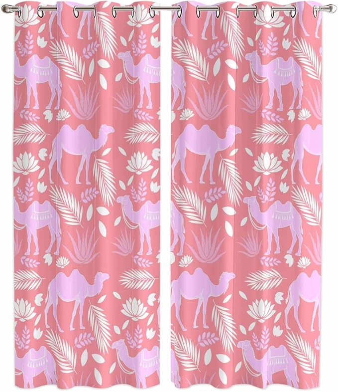 2 Panel Kitchen Cafe Curtains, Desert Camel Sunlight Filtering Nature Air by Hokiten