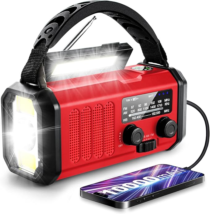 Emergency Crank Radio10000mAh/37000mWh AM/FM/NOAA Weather Radio, Solar/Hand by Leaton