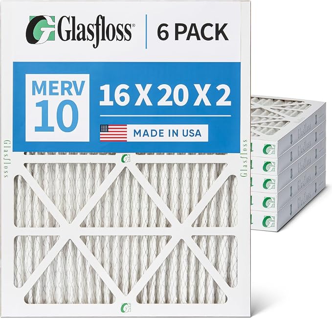 Glasfloss 16x20x2 MERV 10 2" Inch Pleated Air Filters Box of 6. Actual Size: - Image 6