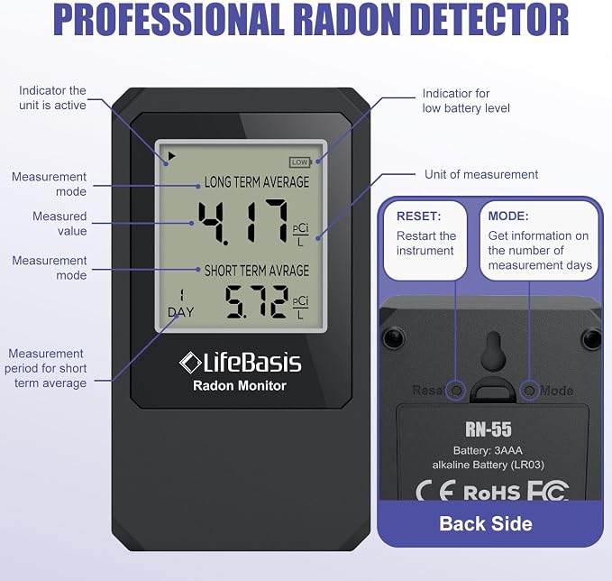 LifeBasis Radon Detector, Portable Radon Tester - Image 5
