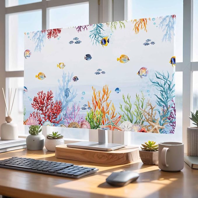 Vintage Watercolor Ocean Marine Life Indoor TV Cover, Elastic TV Screen - Image 4