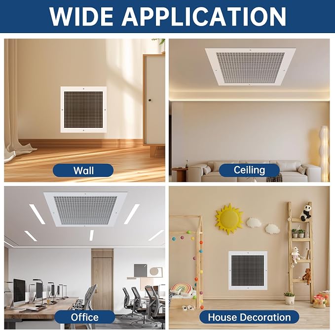 Return Air Grille Fits 12'' x 12'' Duct Opening, Aluminum Eggcrate Return - Image 7