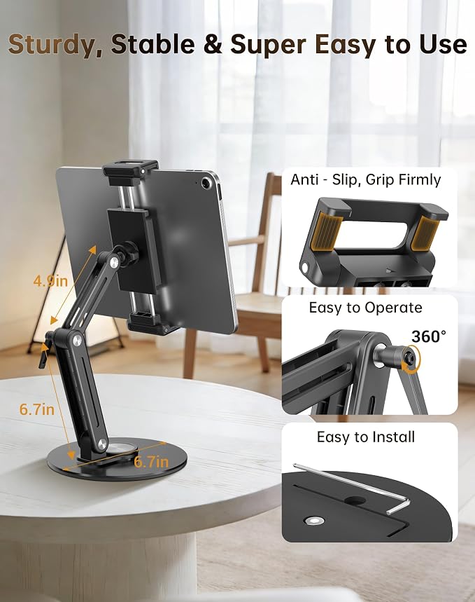 Portable Monitor Stand Desk Holder- Large Clamp Support up to 12.9 14.6 15.6 - Image 4