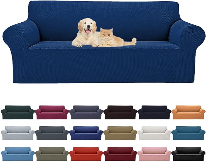 Cupuamon 2026 New Stretch Oversized Sofa Slipcovers Couch Sofa Cover for 4 Seater Furniture Protector Covers with Elastic Bottom Jacquard Fabric Small Checks for Pets, Kids - Classic Blue