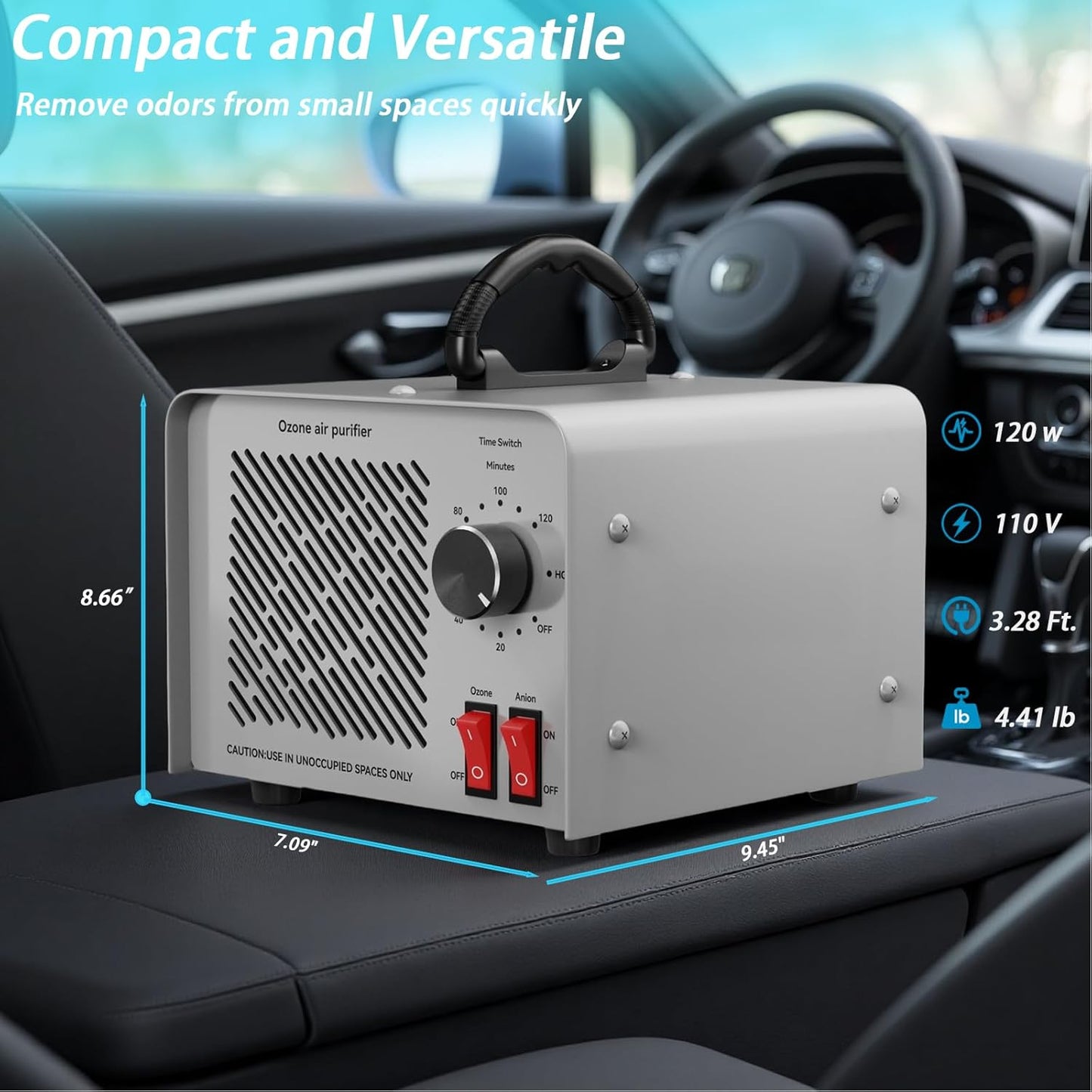 120,000mg/h 0zone Generator High Capacity Ozone Machine & Negative Ion Air Purifier for Home, Car, Pet Odor Removal, O3 Odor Eliminator up to 2,500 Sq. Ft.(Green)