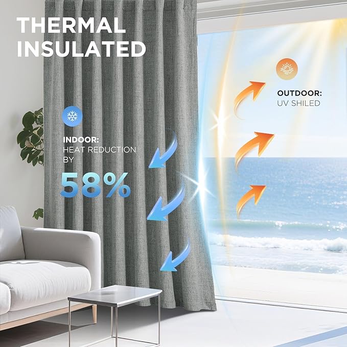 Joydeco Linen Blackout Curtains for Bedroom - 100% Light Blocking 1 Panels, Light Grey Drapes 100" W x 120" L, Thermal Insulated Room Darkening Curtains for Living Room, Rod Pocket & Back Tabs