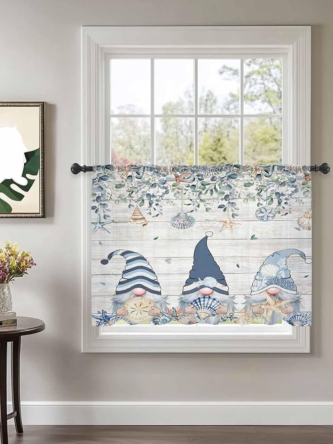 Sheer Curtains 54 Inch Length, Coastal Eucalyptus Leaf Semi Sheer Curtains - Image 2