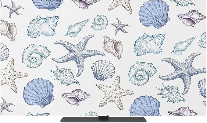 Watercolor Marine Life Starfish Shell Indoor TV Cover, Elastic TV Screen by Unknown