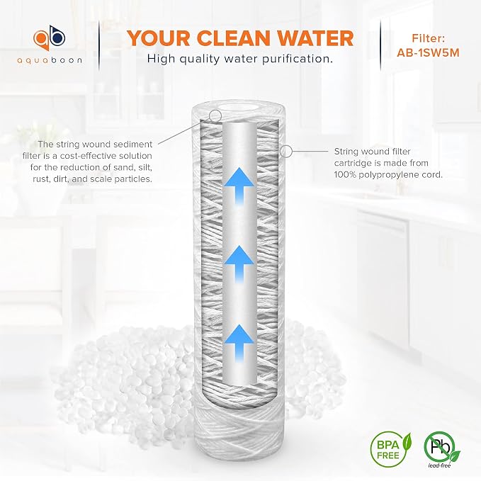 Aquaboon Whole House 5 Micron 10 x 2.5 String Wound Sediment Water Filter - Image 5