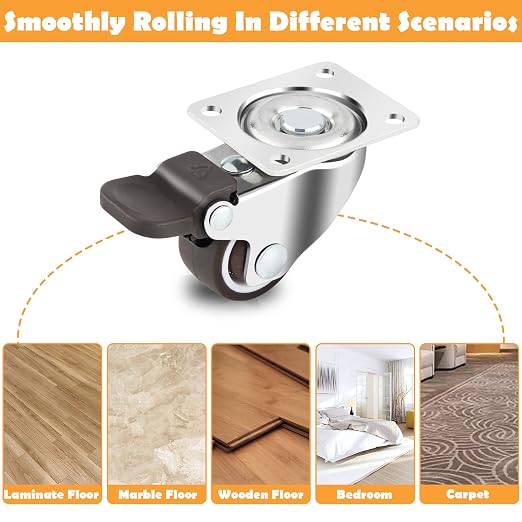 HOWDIA 1" Caster Wheels Low Profile Casters Set of 4 Heavy Duty, 360 Degree - Image 4
