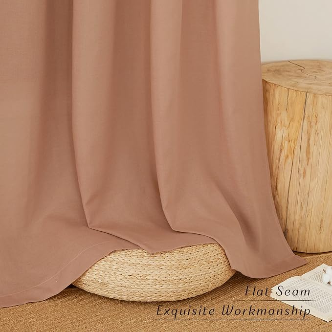 NICETOWN Linen Curtains for Bedroom 96 inches Long, Grommet Rustic Farmhouse Linen Blend Curtains & Drapes Privacy with Light Through for Living Room, Terracotta, W55 x L96, 1 Pair