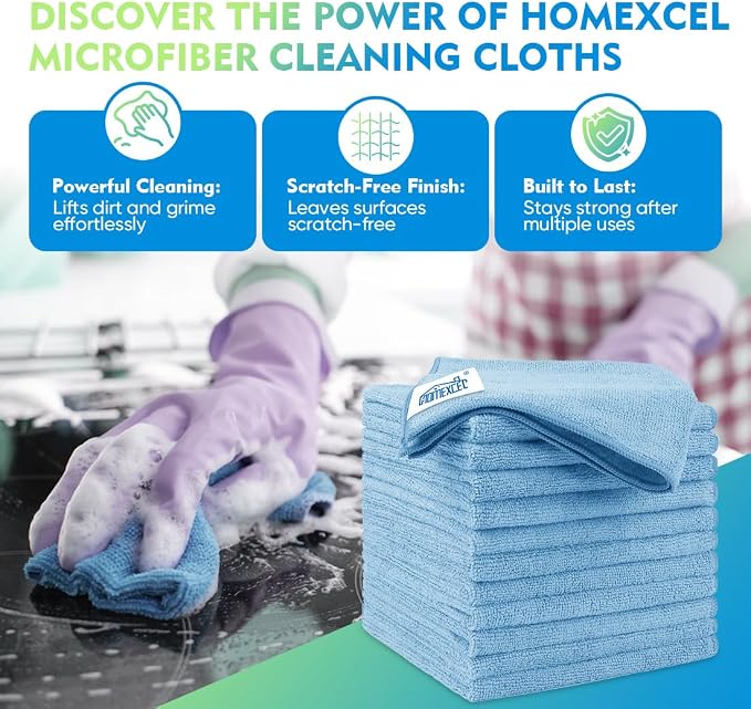 HOMEXCEL Blue Microfiber Cleaning Cloth 20 Pack 11.5 x 11.5 inch Microfiber - Image 2