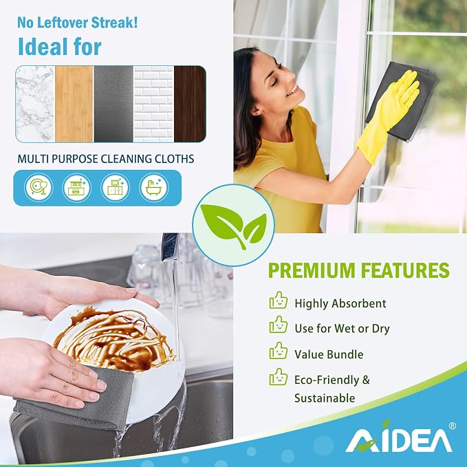 AIDEA Microfiber Cleaning Cloth Grey-200PK, Soft Absorbent Rags, Microfiber - Image 5