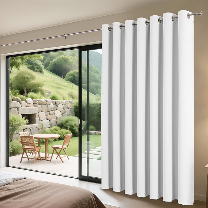Joydeco Blackout Patio Sliding Door Curtains 90 Inches Long, Grommet Privacy Room Divider Curtains, Extra Wide Thermal Blackout Drapes for Bedroom Living Room (Pure White, 60Wx90L, 1 Panel)