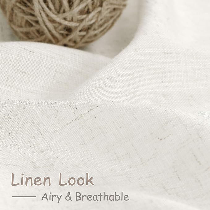 Nanspring Beige White Linen Curtains for Living Room 78 Inches Long Back Tab and Rod Pocket Light Filtering Semi Sheer Curtain Rustic Farmhouse Decor Luxury Drapes for Bedroom Office 52x78, 2 Panels
