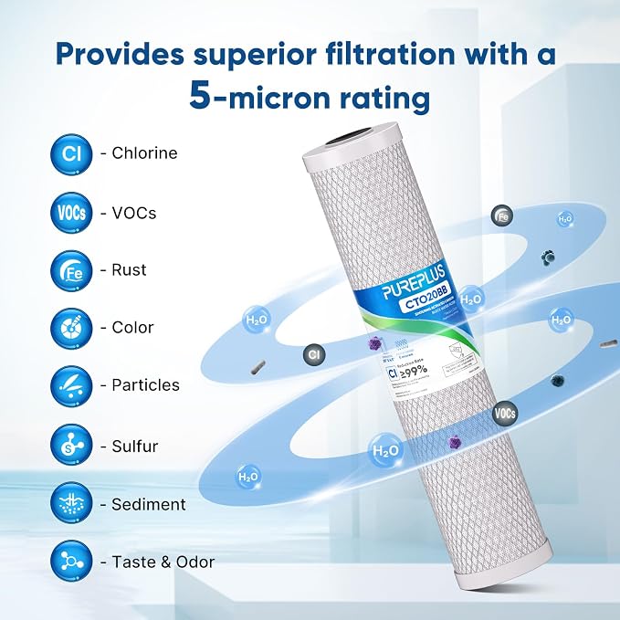 PUREPLUS 5 Micron 20" x 4.5" Whole House Coconut Shell Activated Carbon Water - Image 4
