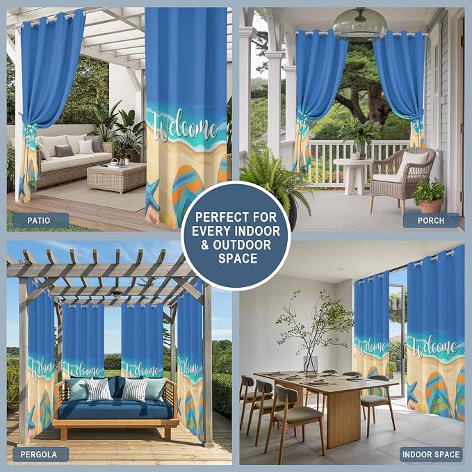 Summer Outdoor Curtains for Patio Beach Slippers Plumeria Waterproof Outside - Image 8