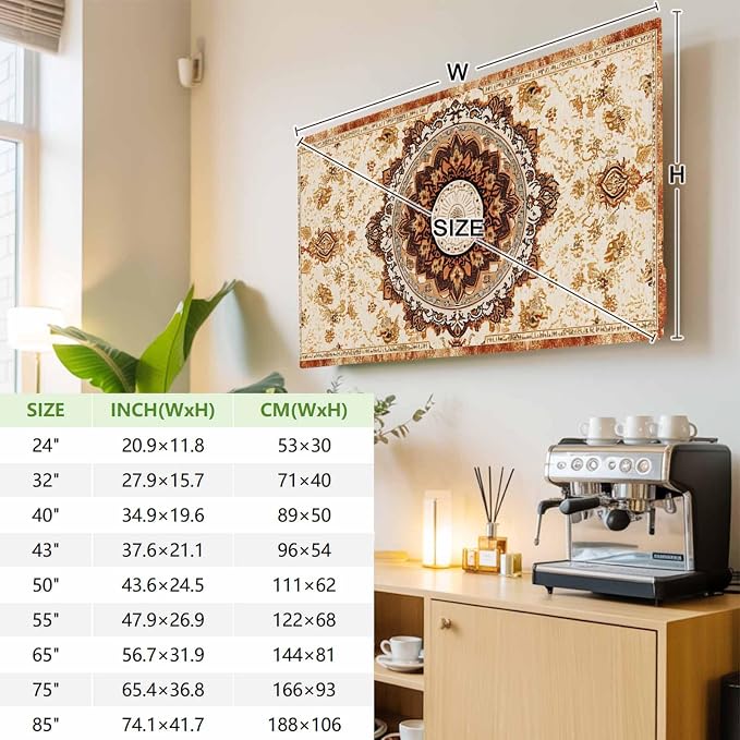 Boho Vintage Ethnic Floral Texture Indoor TV Cover, Elastic TV Screen Protector - Image 4